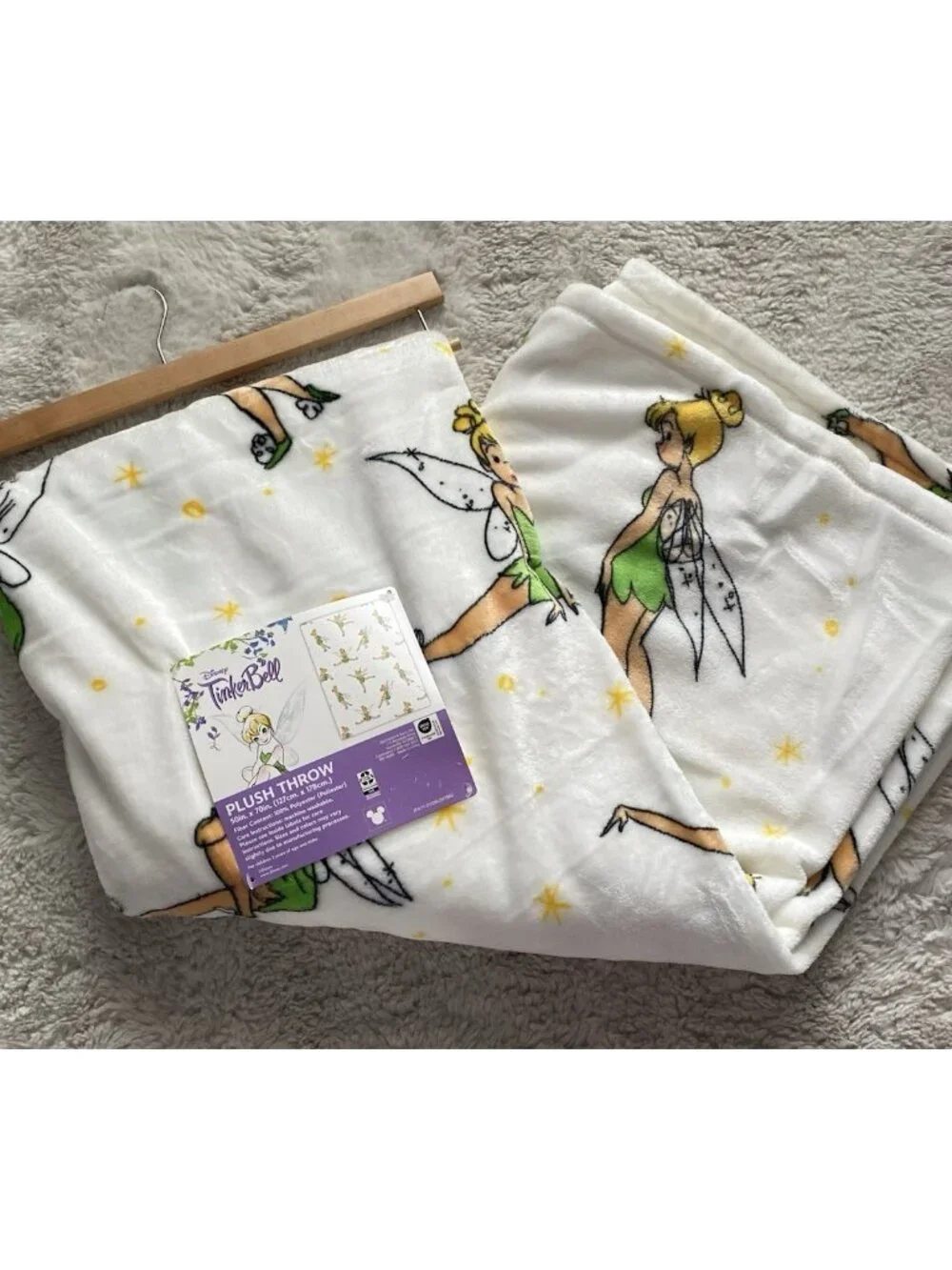 Disney TinkerBell Poses White‎ Soft Throw Blanket 50” X 70” VIRAL NEW